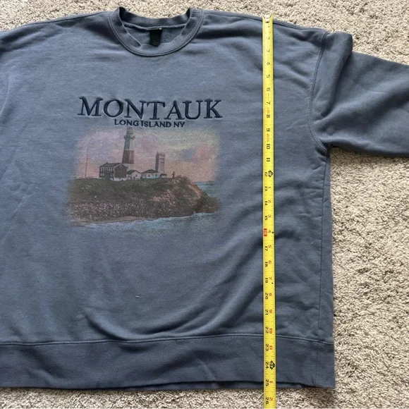 Wild Fable Montauk Embroidered Graphic Oversized Crewneck Sweatshirt Blue Small - Picture 6 of 8